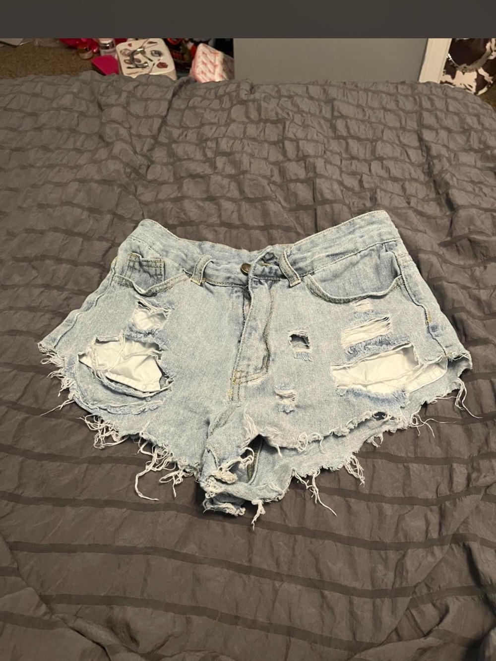 Women's Light Blue Distressed Denim Cutoff Shorts